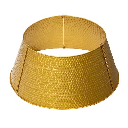 Glitzhome 22" Gold Hammered Metal Christmas Tree Collar, One Size, Yellow